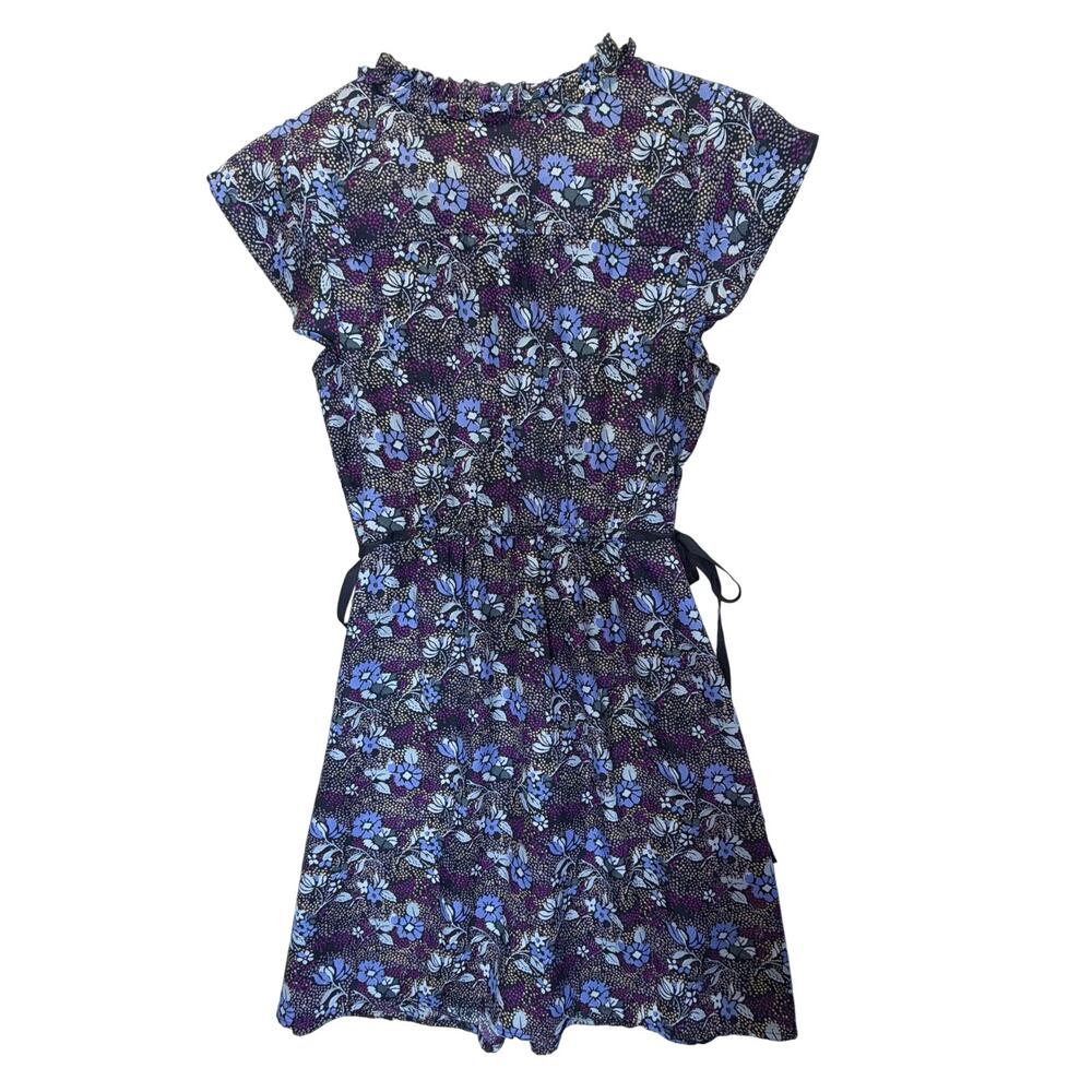American Eagle Purple Floral Ruffle V-Neck Mini Dress Cap Sleeve Size S - Picture 4 of 6